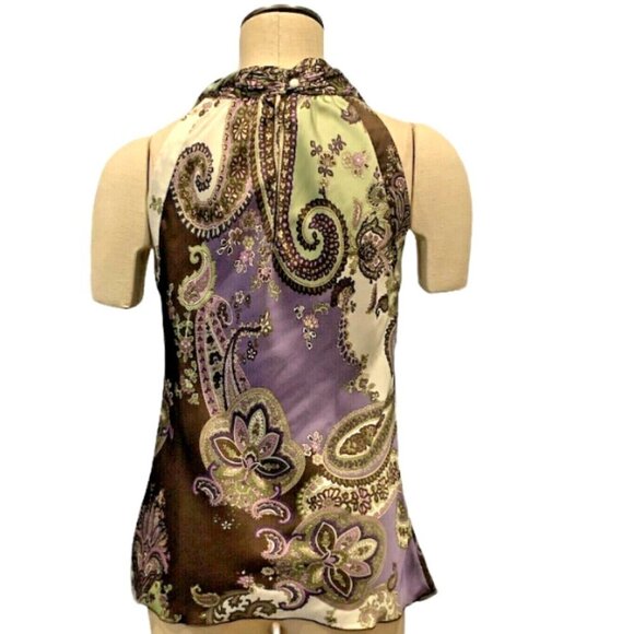Dress Barn S Polyester Satin Sleeveless Twist Neck Top Multicolor Paisley 199B - Picture 3 of 7